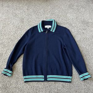 St John M navy knit Zip Cardigan Sweater
